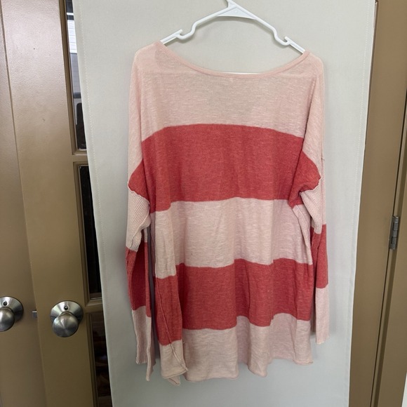 Free People FP Beach Womens Small Pink Oversized Linen Blend Henley Sweater - Picture 5 of 8